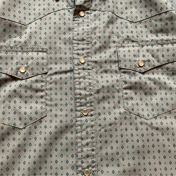 Men's Wrangler Wrancher Pearl Snap Size L Grey With Blue Diamonds - Picture 5 of 15